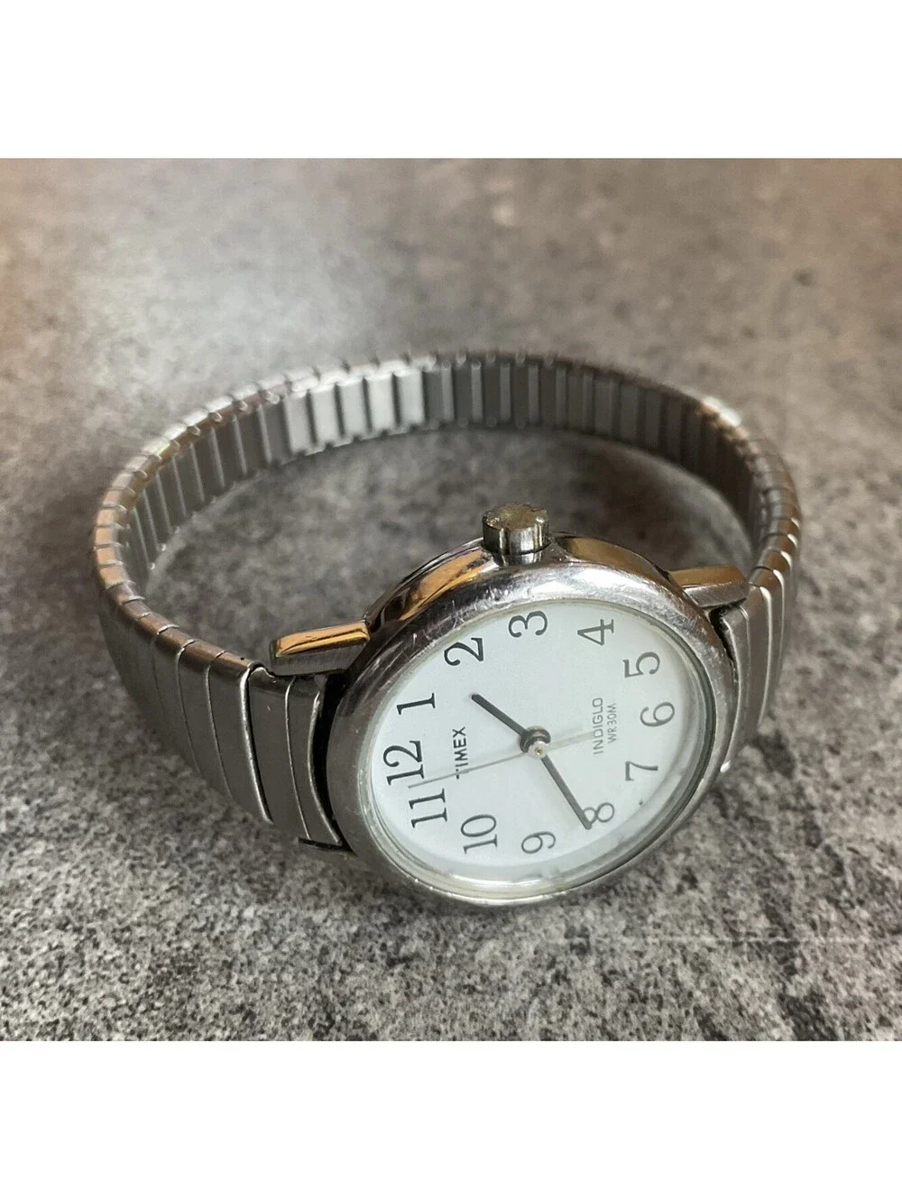 Timex Easy Reader Womens Watch Silver Tone Case & Band W/Expansion Band Bin Z